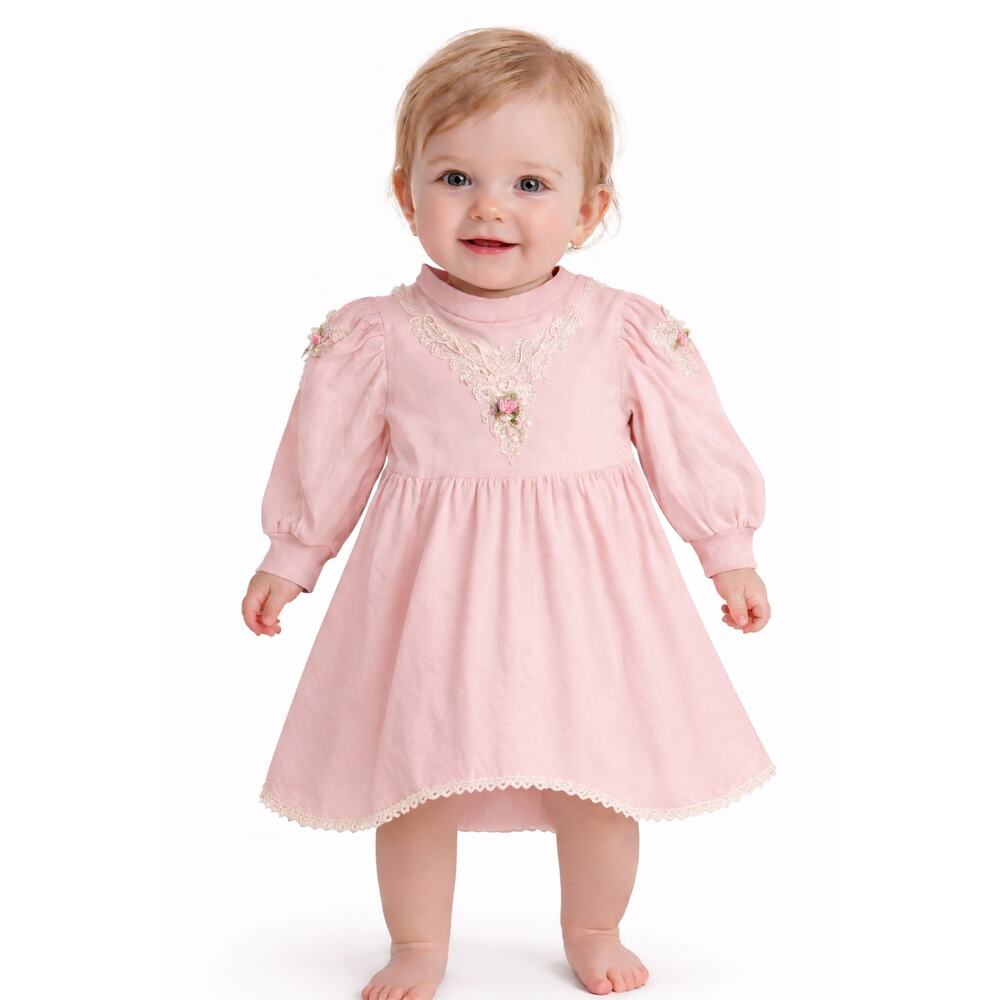 1990s Sweet Baby Jess Pink Lace Baby Cotton Dress 12M USA Made